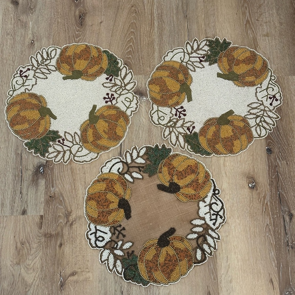 Nicole Miller Pumpkin Beaded Placemats Chargers 15 in.  (Lot of 3)